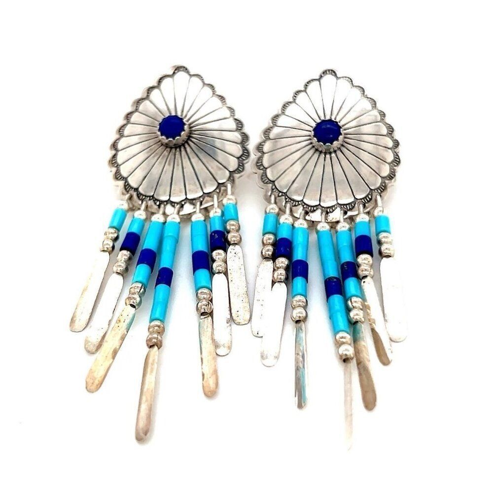 Sterling Teardrop Shaped With Lapis/Turquoise Earrings